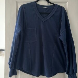 BTFBM Navy Blue Ribbed Long Sleeve Top with pocket Size S